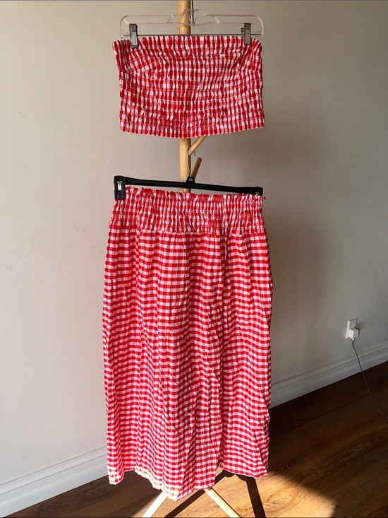 Universal Thread Dresses & Skirts - Red Gingham Smocked St Waist Midi Skirt and Tube Top